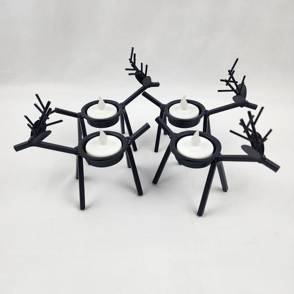 The Unbranded Brand Other - 4 Metal Reindeer‎ Candleholders Antique Black 5"x5" Holiday Primitive Farmhouse